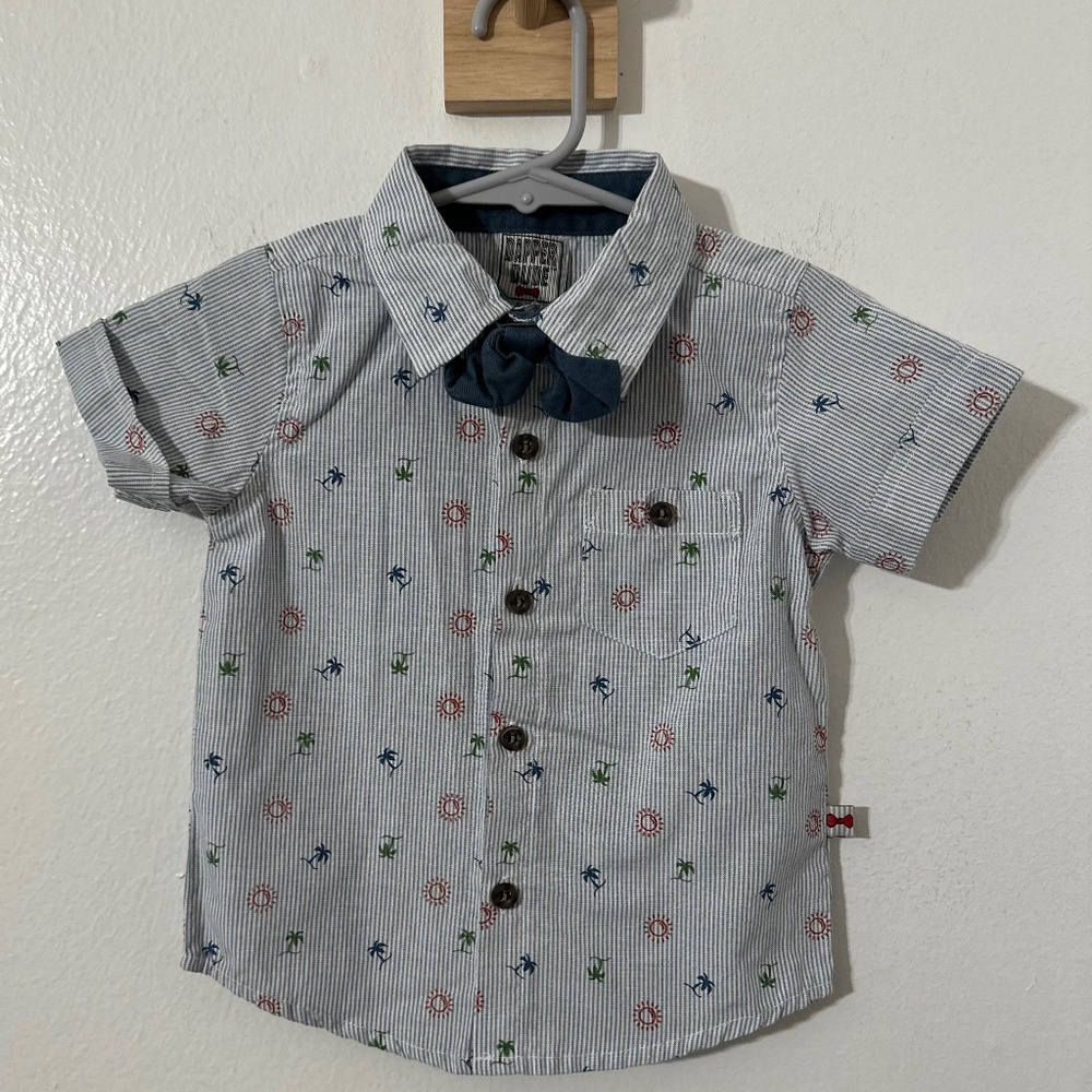 Dapper Dude Palm Tree Print Bow Collared Button Down 2T Vacation